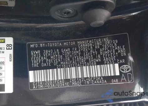 2010 Toyota Corolla Le из США, поврежденный, VIN 2T1BU4EE0AC259068